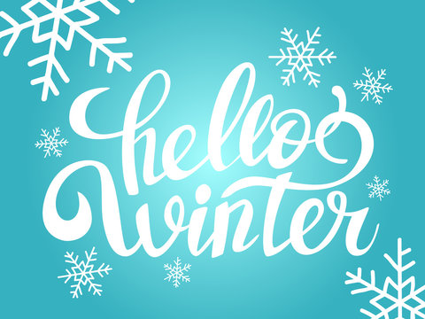Hello winter lettering handwritten text