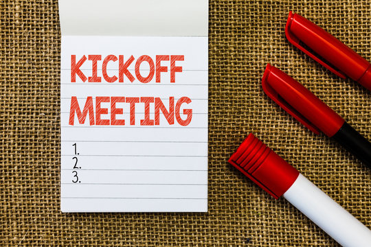 Word writing text Kickoff Meeting. Business concept for Special discussion on the legalities involved in the project.