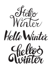Hello winter lettering handwritten text set. Calligraphy for banner