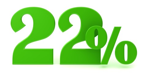 percent sign 22 % percentage sale 3d green render