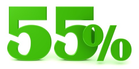 percent sign 55 % percentage sale 3d green render