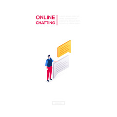 Online chatting - modern isometric vector web banner