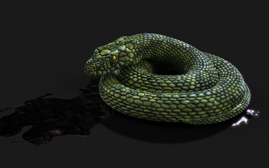 3d Illustration Green Giant Fantasy Snake on Black Background with Clipping Path