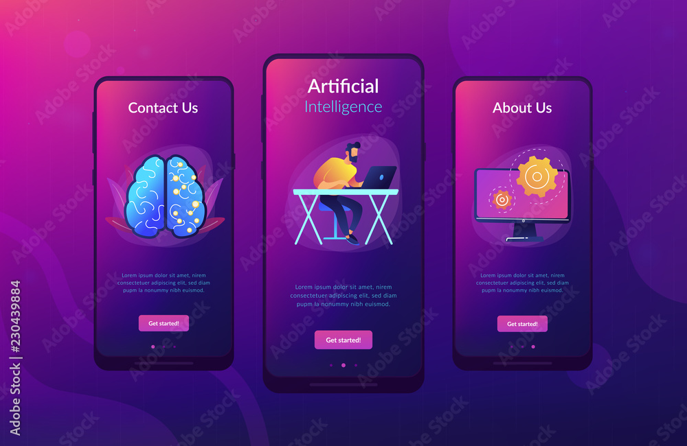 Poster artificial intelligence concept vector app interface template.