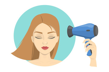 Beautiful woman dry her hair using hairdryer