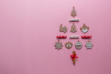 Christmas tree made of various winter and New Year decoration. M