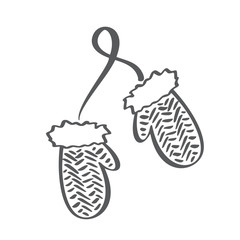 Winter scandinavian contour mittens vector icon. Brush Line illustration. Children gloves. Contour symbol. Vector isolated outline drawing