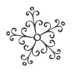 Scandinavian handdraw snowflakes sign. Winter design element Vector illustration. Black snowflake icon isolated on white background. Snow flake silhouettes. Symbol of snow, holiday, cold weather