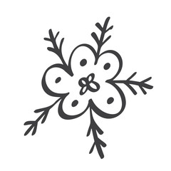 Scandinavian handdraw snowflakes sign. Winter design element Vector illustration. Black snowflake icon isolated on white background. Snow flake silhouettes. Symbol of snow, holiday, cold weather