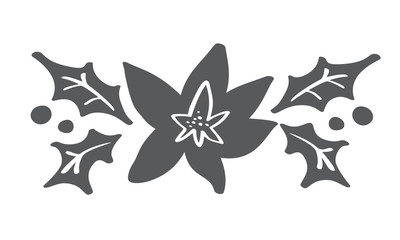 Christmas decorative branch elements design floral leaves in scandinavian style. Vector handdraw illustration for xmas greeting card