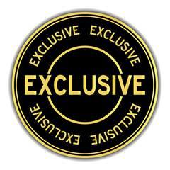 Black and gold color sticker in word exclusive on white background