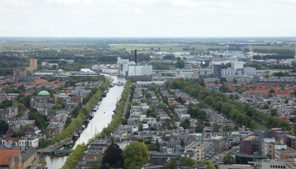 Fototapeta premium Leeuwarden, the Netherlands, september 1, 2018 - Aerial view over Leeuwarden, the Capital of Culture 2018, the Netherlands on september 1, 2018.