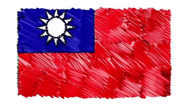 stop motion marker drawn Taiwan flag cartoon animation background new quality national patriotic colorful symbol video footage