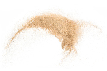 Fototapeta na wymiar Sand flying explode on white background ,throwing freeze stop motion object design