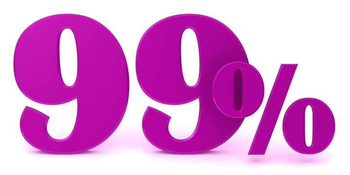 99 % percent sign percentage symbol interest rate sale discount price off offer icon label tag pink 3d rendering isolated on white