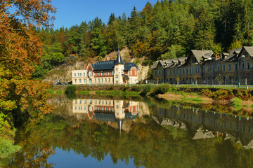 Obraz premium Kyselka spa town - source of famous mineral water Mattoni, Karlovy Vary, Czech Republic