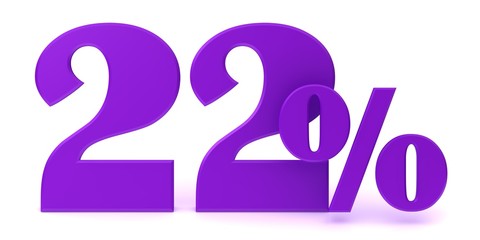 discount savings 22 % sale percent percentage sign 3d purple