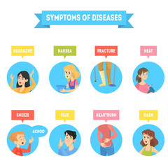 Different symptoms of disease. Sick people suffering