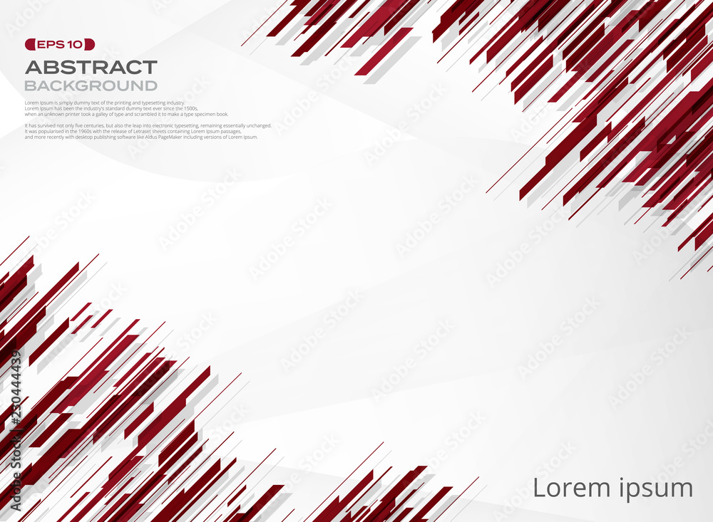 Poster abstract of red color stripe line technology background.