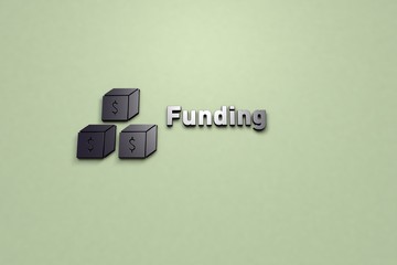 3D illustration of Funding, violet color and violet text with light green background.