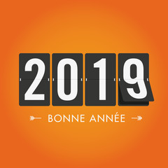 Happy new year 2019 mechanical timetable. Editable vector design. French version.