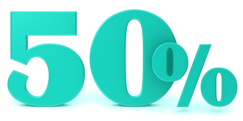 percent sign 50 % sale discount price off percentage symbol interest rate icon 3d turquoise render graphic