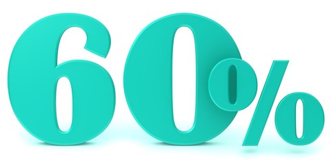 percent sign 60 % sale discount price off percentage symbol interest rate icon 3d turquoise render graphic