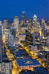 Seattle Cityscape ,View of downtown Seattle at night in Seattle Washington, USA