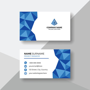 Business card with blue geometric