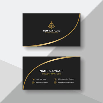 Simple black business card with gold details