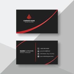 Elegant black business card with red details