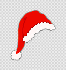 Vector Santa's Hat Isolated on Transparent Background, Christmas, Festive Element.