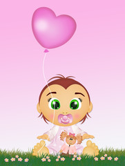 baby female with pink balloon