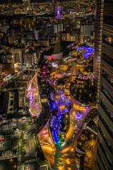 Fototapeta premium Namba parks top view, Osaka, Japan with City skyline overlooking Namba District with winter night illumination show around Osaka city