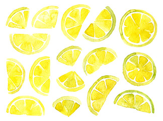 watercolor lemons slices. fresh citrus. isolated elements