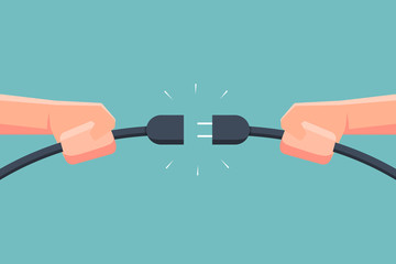 Hand holding connecting electric plug. Vector illustration