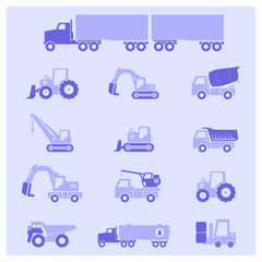 Heavy duty machines icons set