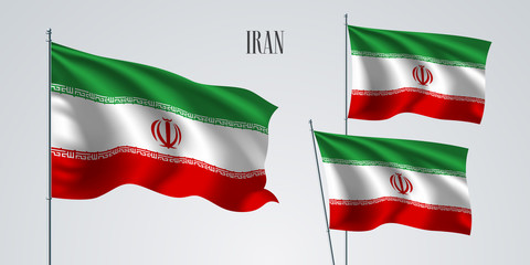 Iran waving flag set of vector illustration. Green red colors