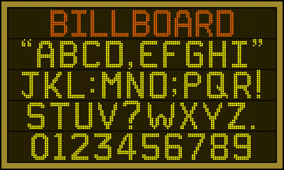 Billboard font - Retro LCD billboard with upper case alphabets, numerals and punctuation characters in round pixel font.