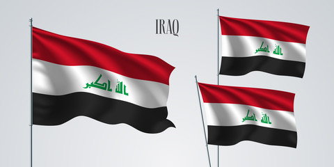 Iraq waving flag set of vector illustration. White red colors