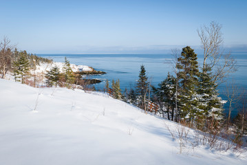 View of the St. Lawrence Estuary in winter in Canada