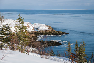 View of the St. Lawrence Estuary in winter in Canada