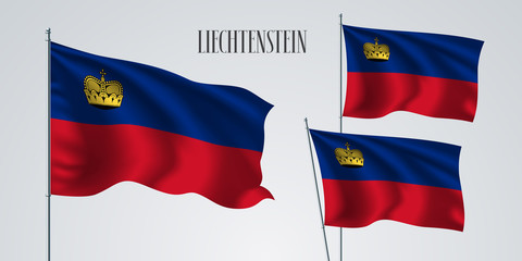 Liechtenstein waving flag set of vector illustration. Red blue stripes