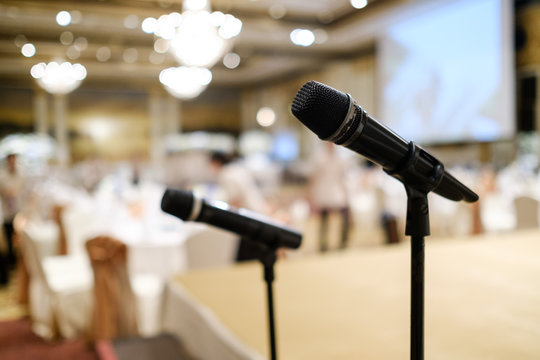 Microphone  in seminar room or speaking conference hall