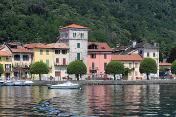 View of Pella City on Orta Lake Piedmont, Italy