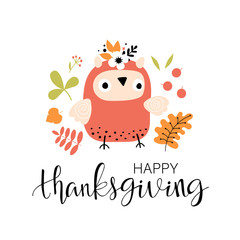 Happy Thanksgiving background with owl