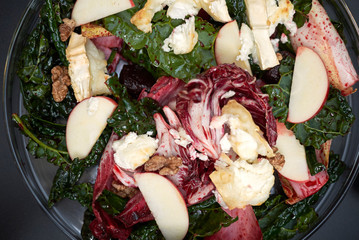 Beetroots leaves salad with hot goat cheese
