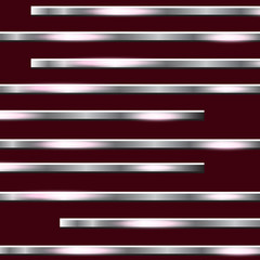 Horizontal metal stripes on a dark background. Polished texture, chrome, silver, steel, aluminum. Design concept. Vector illustration