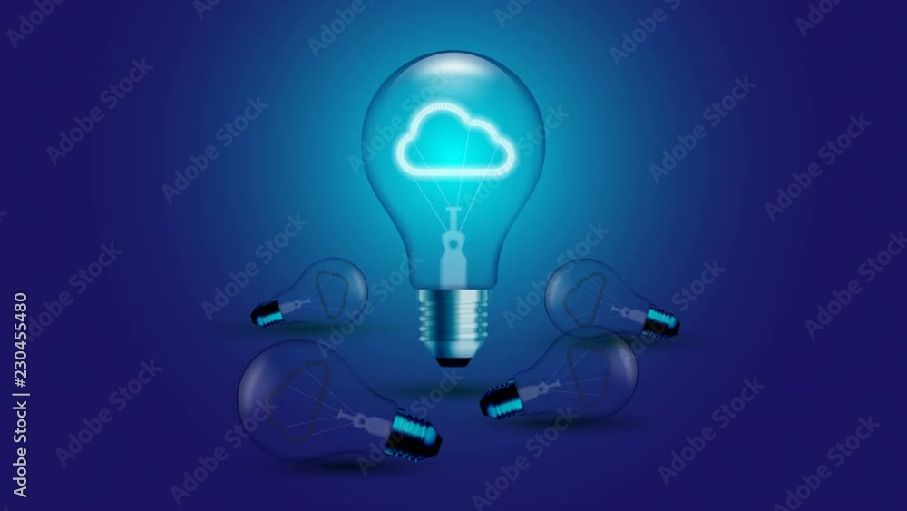 Aufkleber cloud icon symbol incandescent light bulb beating moving switch on set connection concept glow in bl