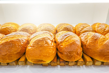 cropped image of fresh bread on the counter sold in the store.